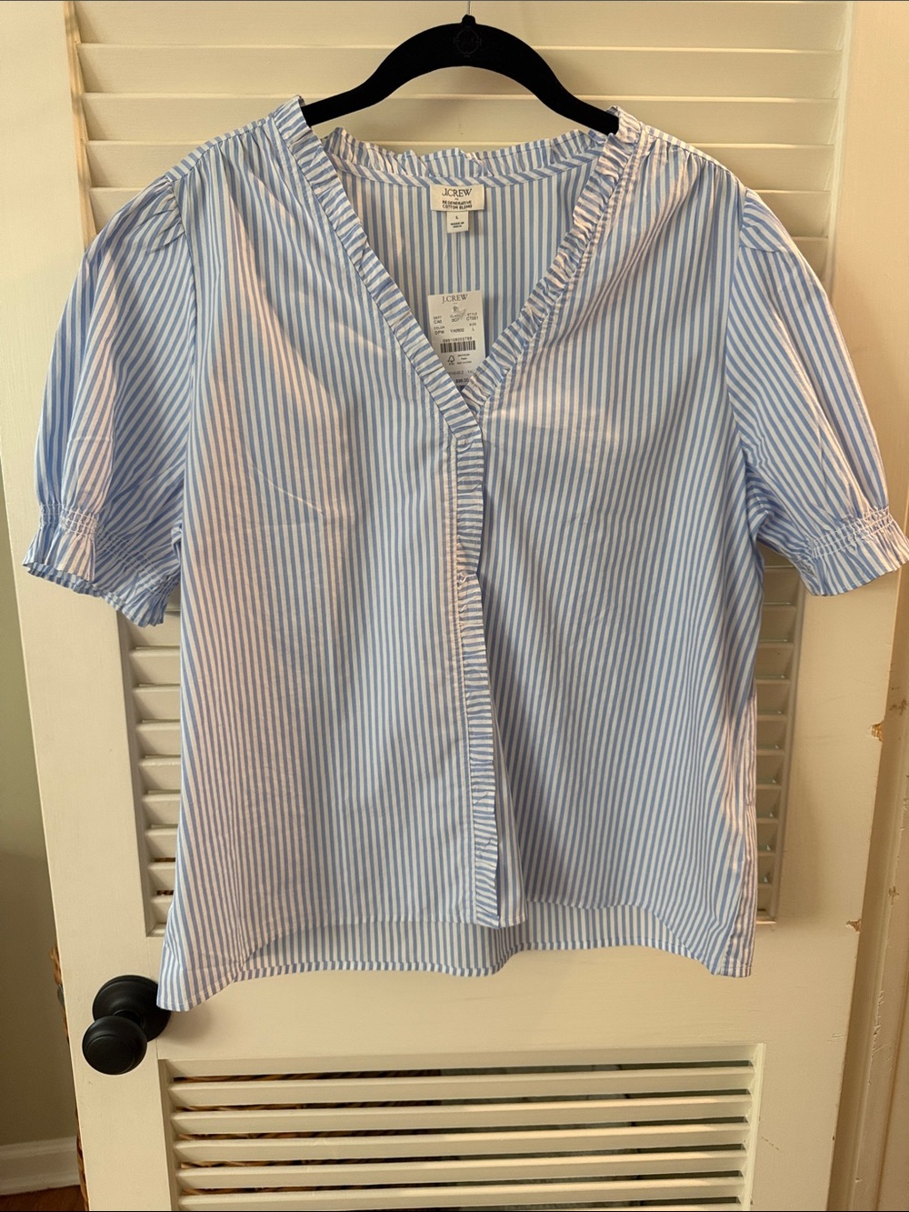 J.Crew Factory Striped Ruffle V-Neck Popover Blouse